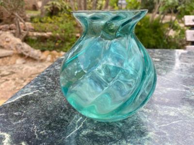 DECORACIÓN jarrón grande de vidrio para flores color turquesa