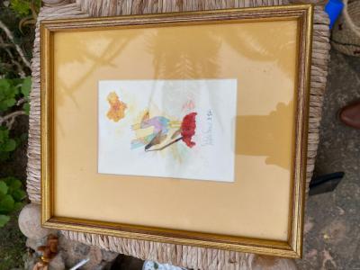 DEKO kleines Bild orginal Motiv Vogel goldener Rahmen