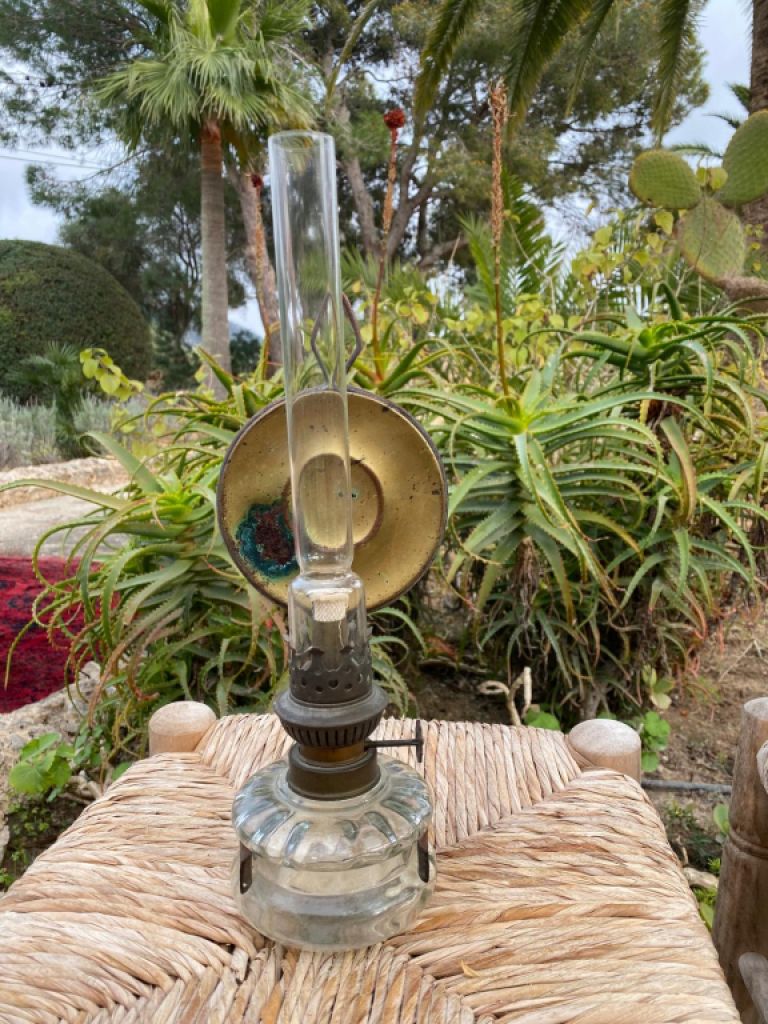 Lámpara de aceite decorativa antigua, de cristal alta