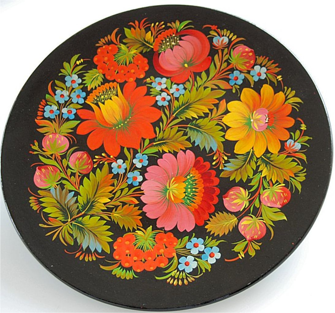 decorative wooden plate, hand-painted wall plate, unique flower plate