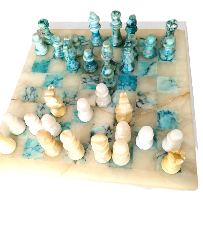 Juego de ajedrez decorativo de alabastro italiano