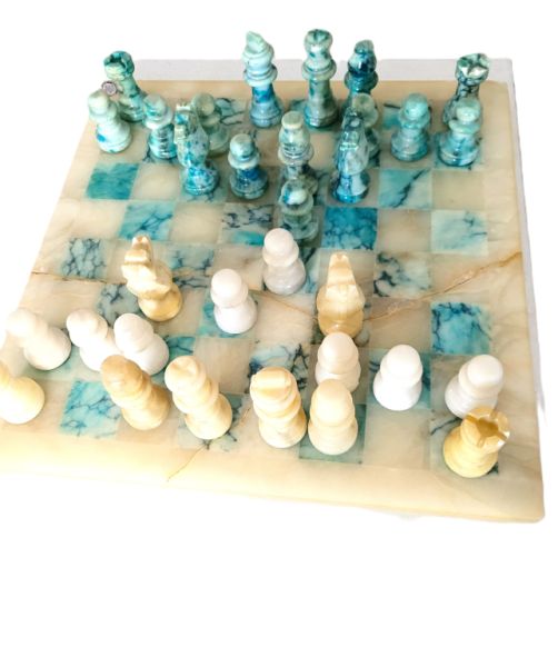 Juego de ajedrez decorativo de alabastro italiano