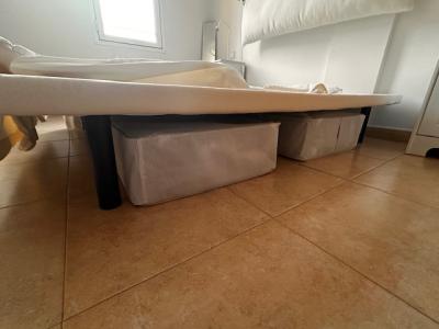 Doppelbett 150x190 cm inkl. Matratze + 4 Stauraumkästen aus Stoff