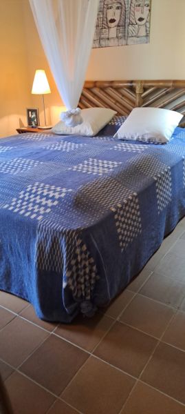 Double bed with bamboo headboard