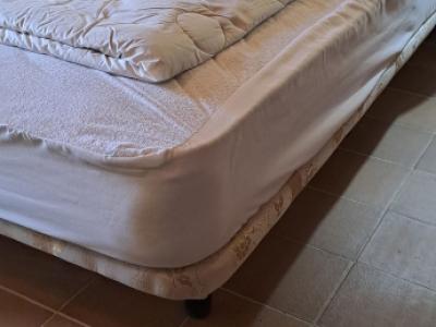 Double bed with bamboo headboard