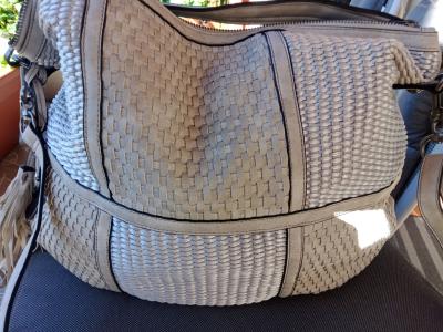 Genuine - braided beige leather pouch