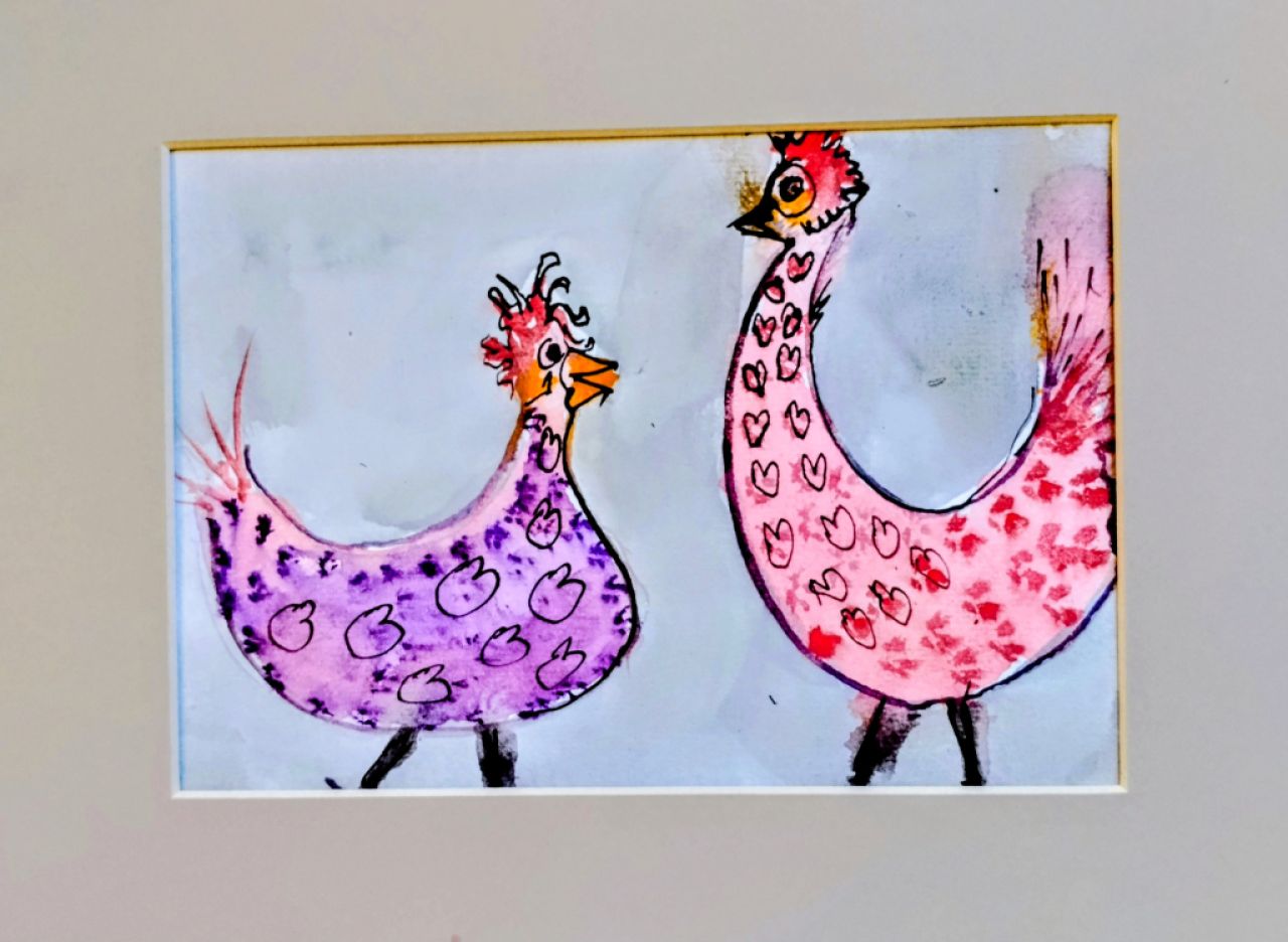 A rooster and a hen in love