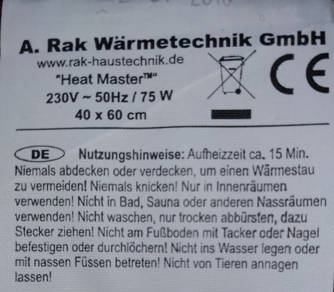 Elektrisch beheizte Teppichmatte für Innenräume Heat Master FH21024