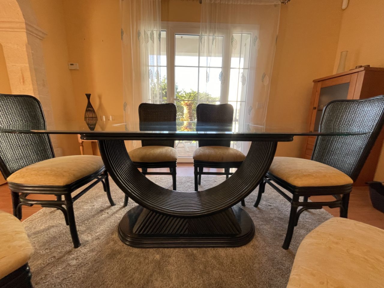 Glass dining table with 6 chairs