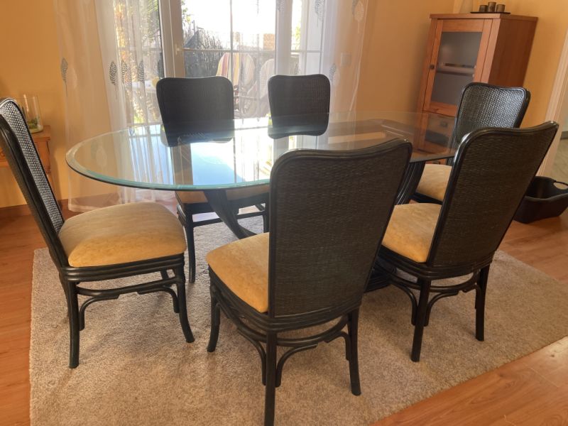Glass dining table with 6 chairs