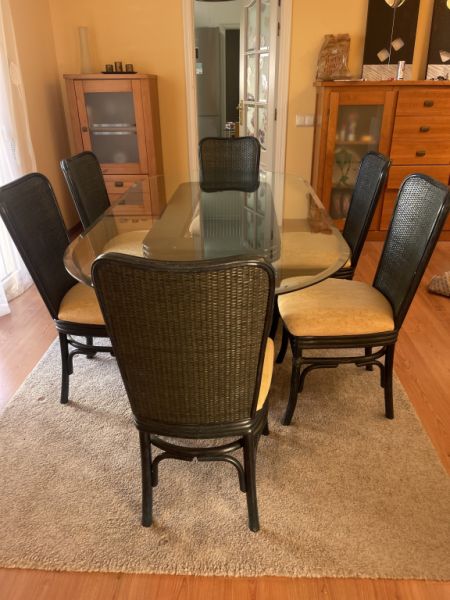 Glass dining table with 6 chairs