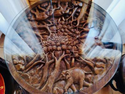 EXCLUSIVE:   Massive tropical wood seating set - 4 chairs and 1 table