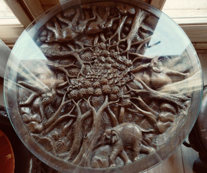 EXCLUSIVE:   Massive tropical wood seating set - 4 chairs and 1 table