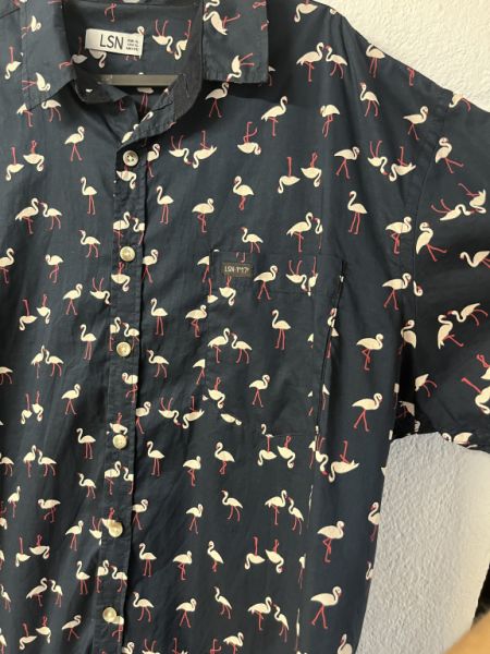 Flamingo short-sleeved shirt, blue, men, XL