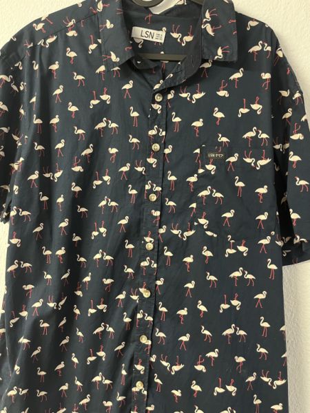 Flamingo short-sleeved shirt, blue, men, XL