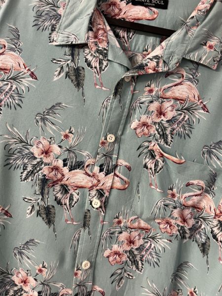 Flamingo-Kurzarmhemd Herren, Gr L