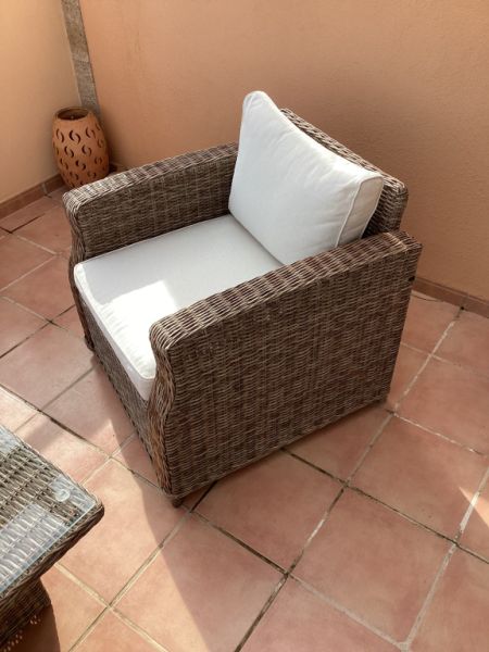 Garten / Terrassen  / Balkon Möbel, Ratan Stühle mit Polstern, Fußteil, Tisch Höhen verstellbar