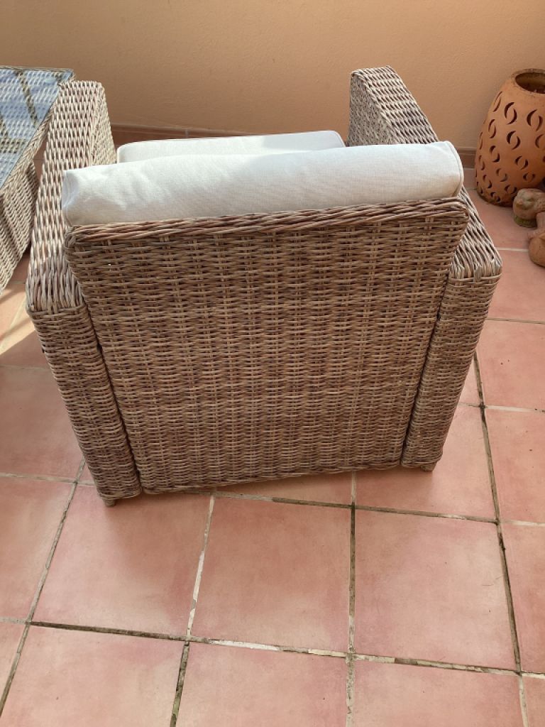 Garten / Terrassen  / Balkon Möbel, Ratan Stühle mit Polstern, Fußteil, Tisch Höhen verstellbar