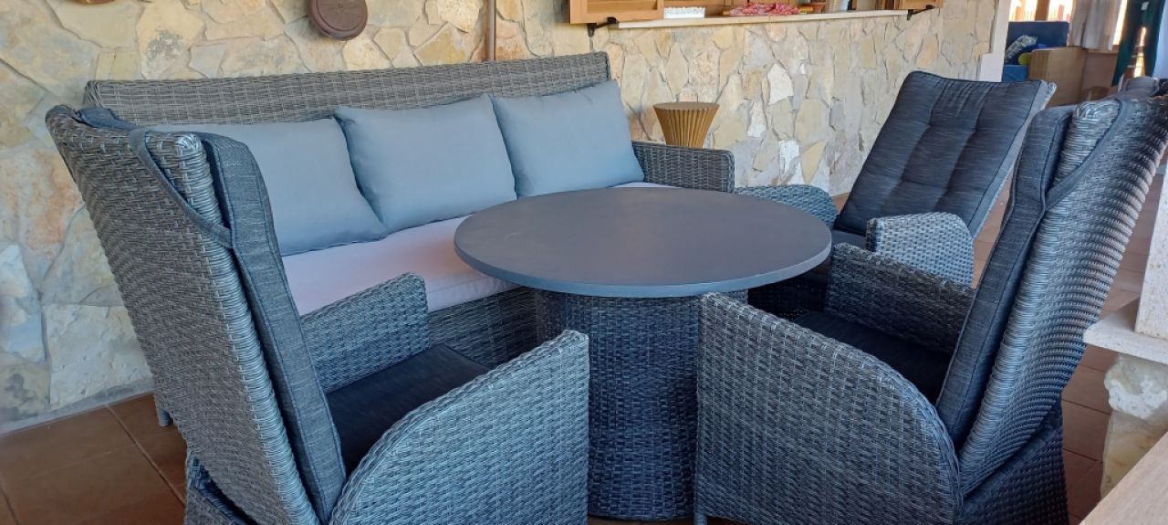 Synthetic rattan garden set.