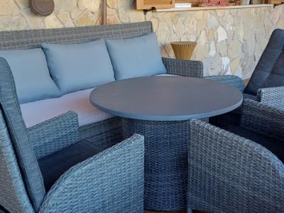 Synthetic rattan garden set.