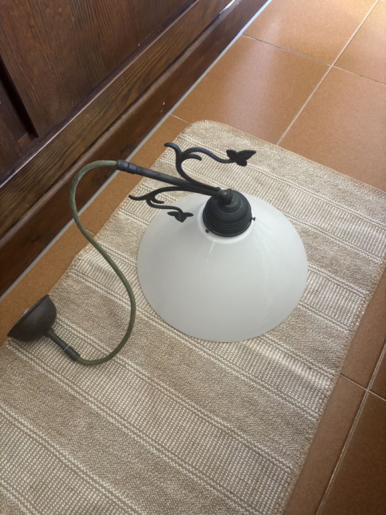 Glass ceiling lamp white with metal ornament