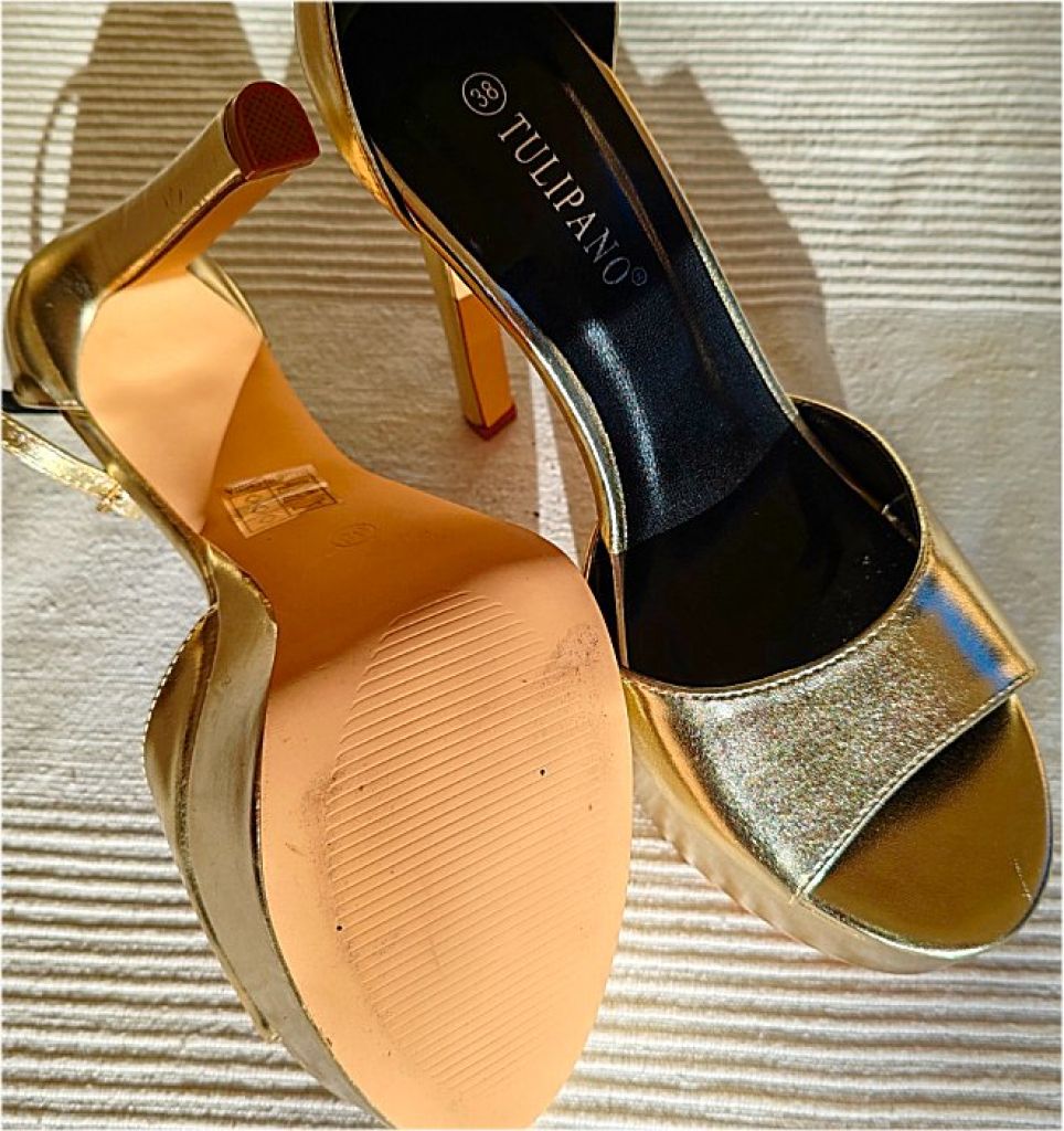 Gold high-heel platform sandals by Tulipano, size 38, like new