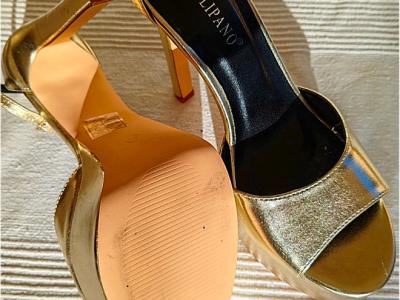 Gold high-heel platform sandals by Tulipano, size 38, like new