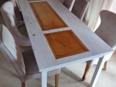 Großer Esstisch in Handarbeit gefertigt/echtes Holz inkl. 6x Riviera Maison Esstühle