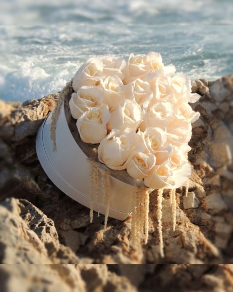 Heart-shaped Box with White Paper Roses