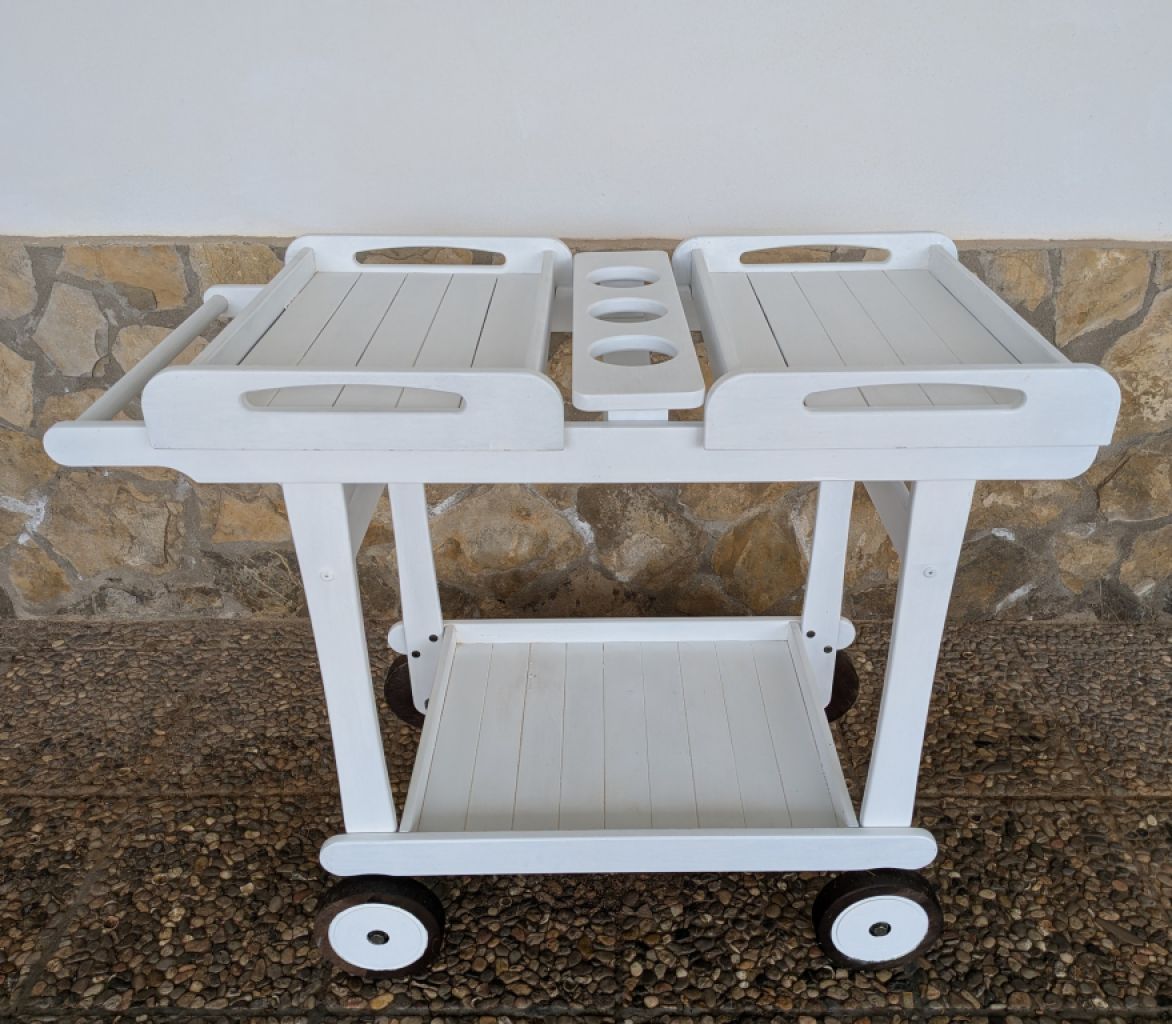 Wooden serving trolley for the terrace