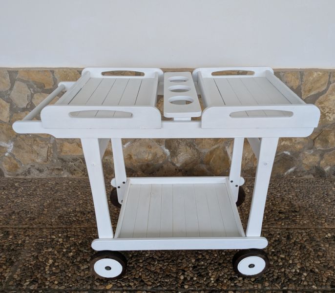 Wooden serving trolley for the terrace