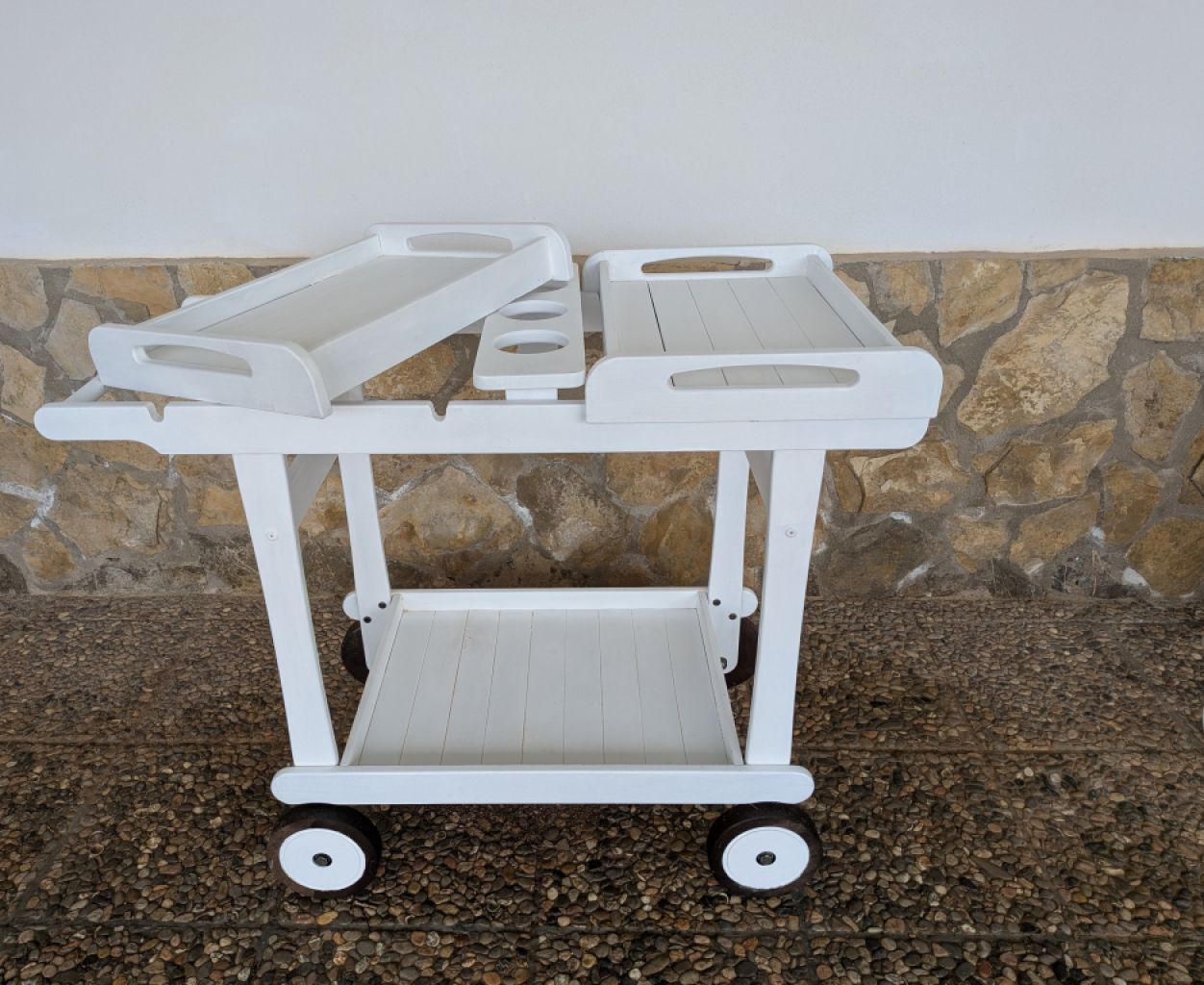 Wooden serving trolley for the terrace