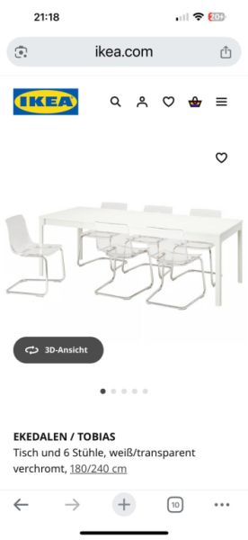 IKEA Tisch EKEDALEN Aausziehtisch Weiss 180/240×90