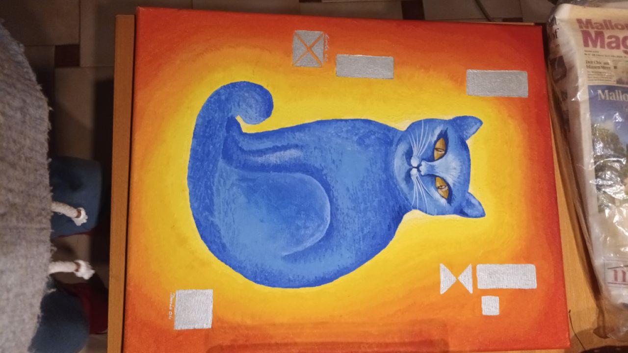 Cuadro de gato en naranja