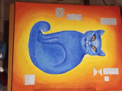 Cuadro de gato en naranja