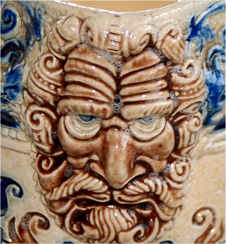 Keramik Weinkrug – Bierkrug, antike Schenkkanne blau um 1880 - Historismus