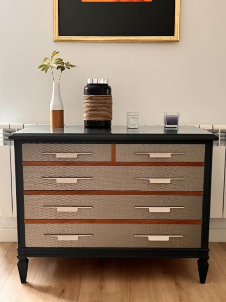 Kommode - Schubladenschrank aufgearbeitet - Glasplatte