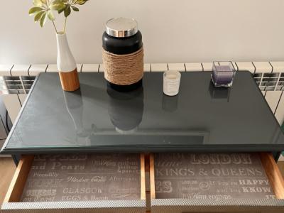 Kommode - Schubladenschrank aufgearbeitet - Glasplatte