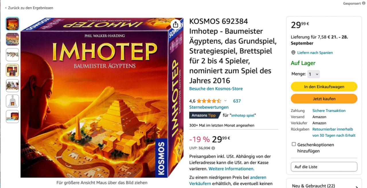 KOSMOS - Imhotep - Familienspiel / Brettspiel für 2 bis 4 Spieler, nominiert zum Spiel des Jahres 20