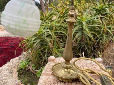 Lampe antik Messing mit Glasschirm