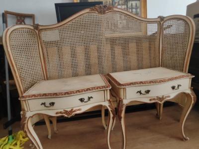 Louis XVI Kopfteil mit Nachttischen/ Vintage Schlafzimmer