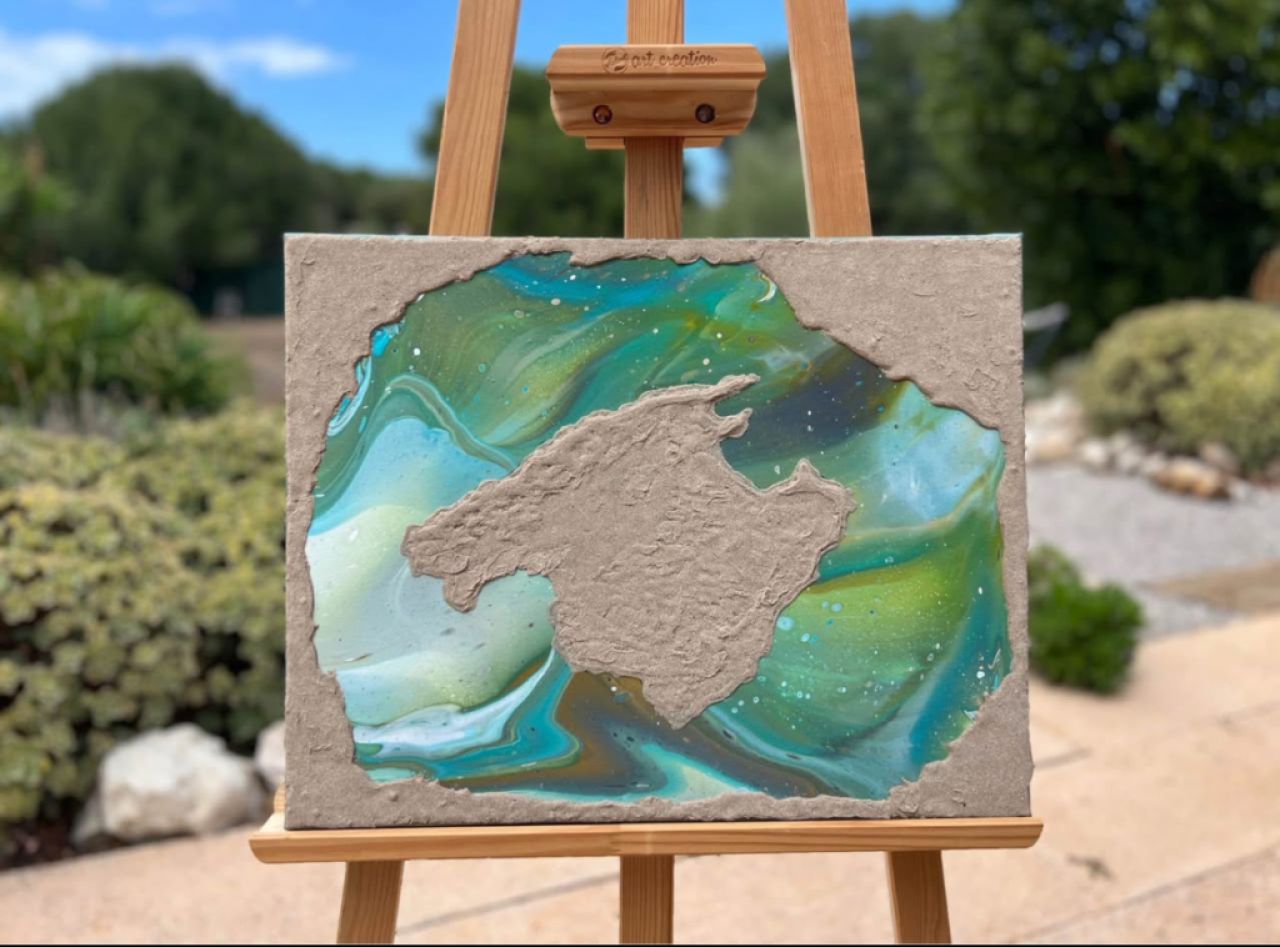 Mallorca Bild Acryl mit Sand auf Leinwand 50x40 grün blau