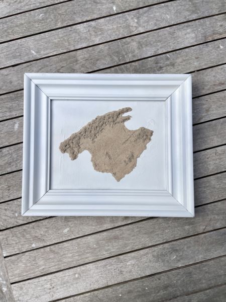 Mallorca sand relief picture 32x27 with white wooden frame