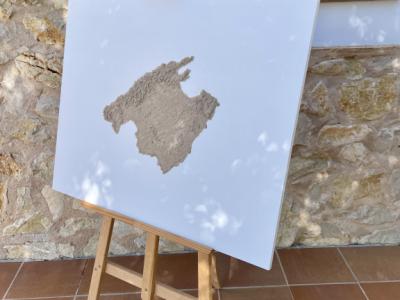 Mallorca sand relief picture 85x70 on wooden panel, unique decorative