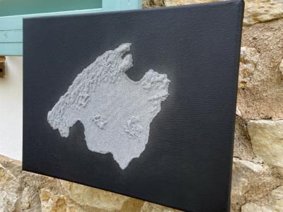 Mallorca Sandbild Reliefbild Silber auf Leinwand Schwarz 40x30
