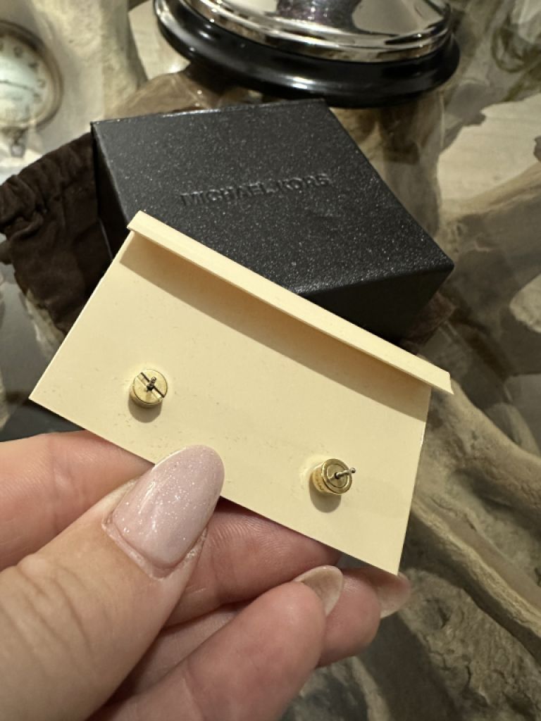 Michael Kors Stud Earrings MK Logo Padlock – Gold, New & Original!