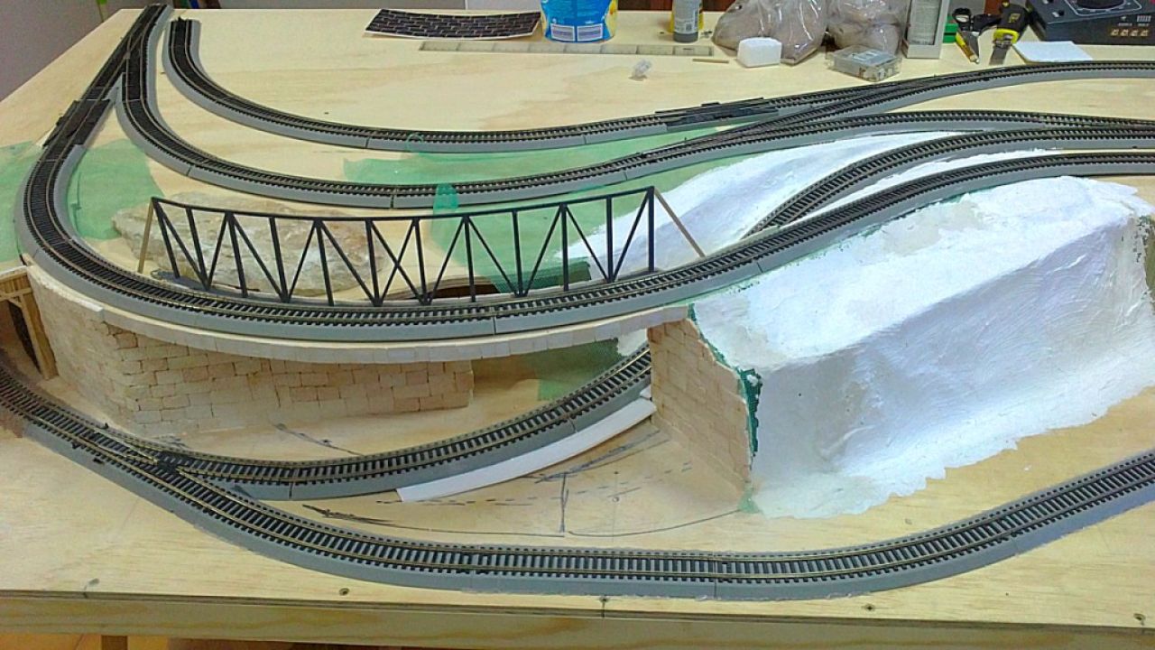 Modelleisenbahn Anlage 0, nur das gestaltete Layout ohne rollendes Material.