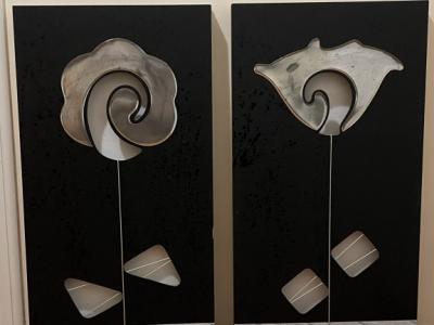 Moderne Wandbilder 2 Stück schwarz-silber