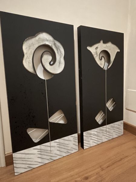 Moderne Wandbilder 2 Stück schwarz-silber