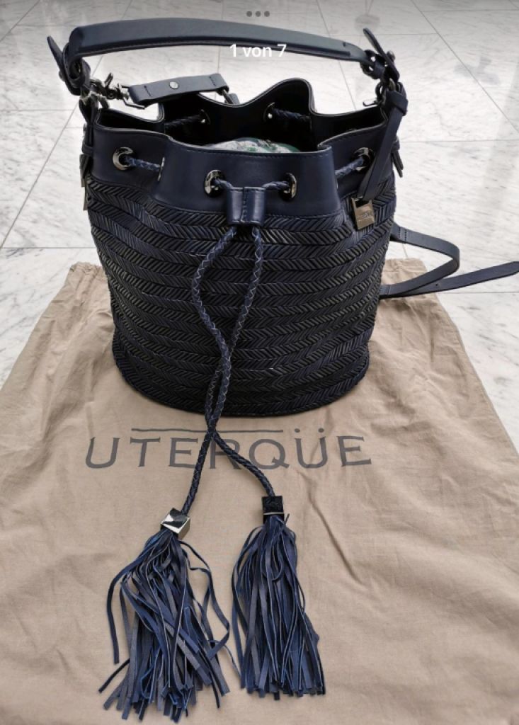 NEU! Edle Lederhandtasche/-Beutel von“UTERQÜE“, Dunkelblau NEU!